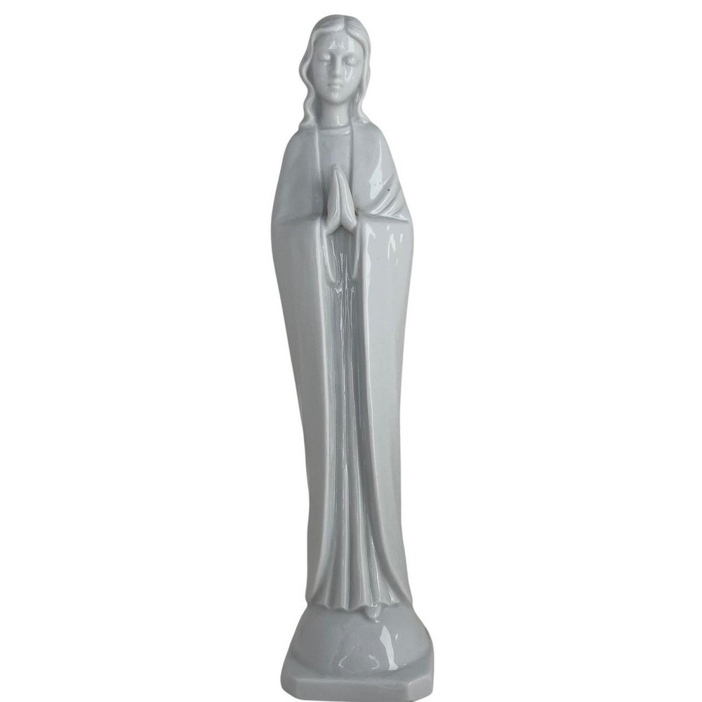 Vintage White Porcelain Madonna Figurine Virgin Mary Prayer Statue 9"